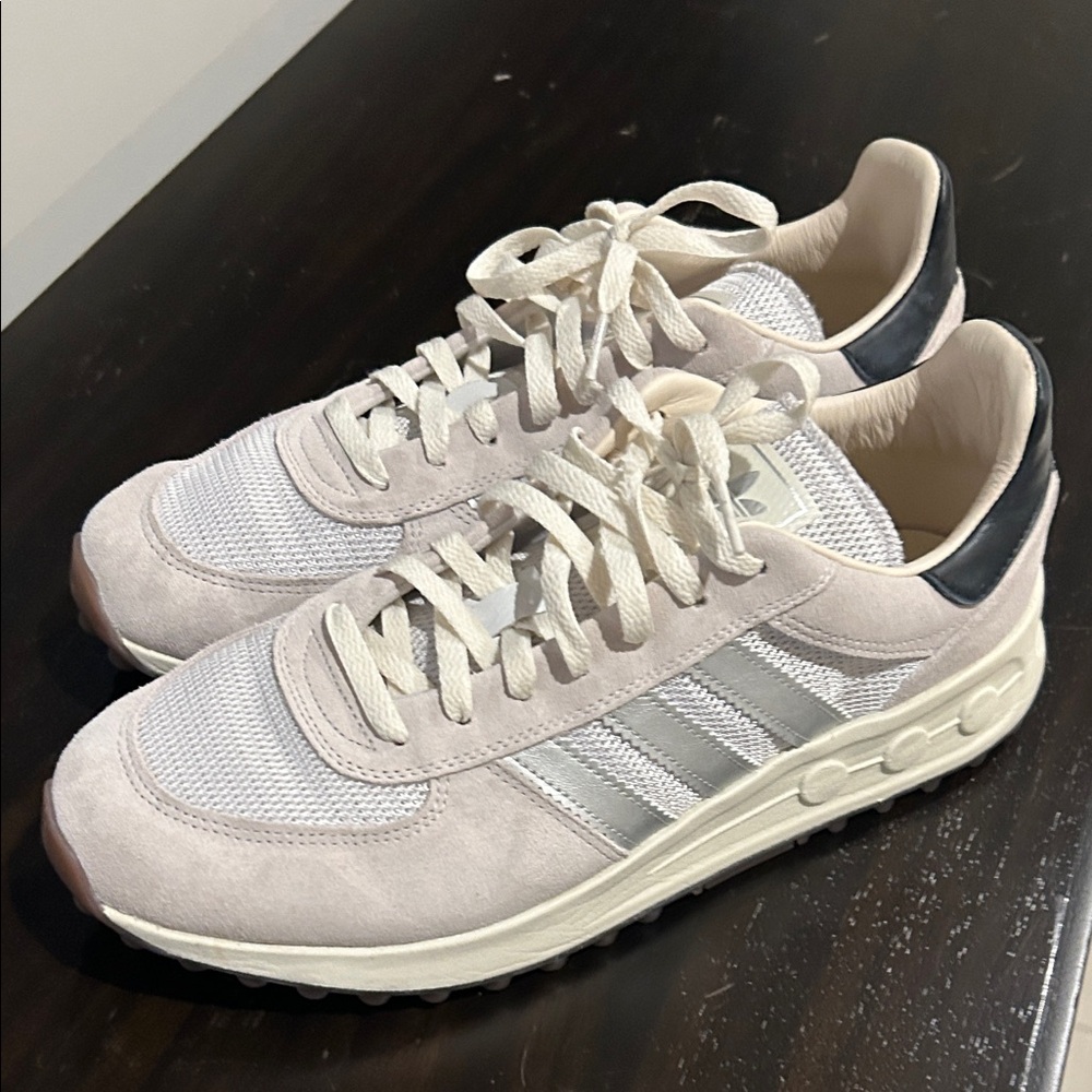 Adidas Men's Cream and Silver Sneakers